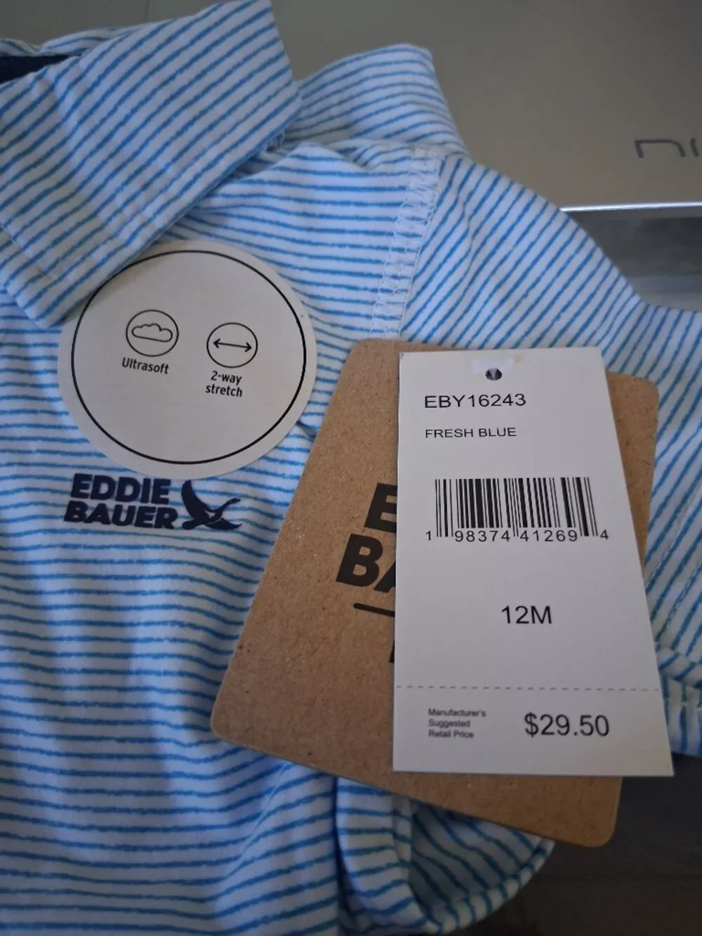 Eddie Bauer Baby Boys Blue Striped Polo Romper Size 12M